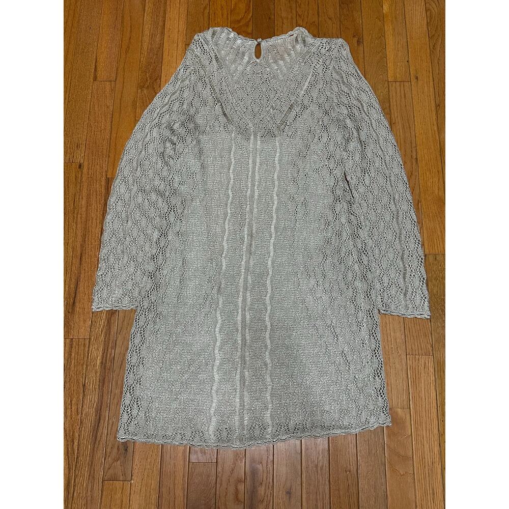 Lauren Ralph Lauren Metallic Linen Blend Crochet Sweater Dress XL Pewter NWT - Picture 12 of 14